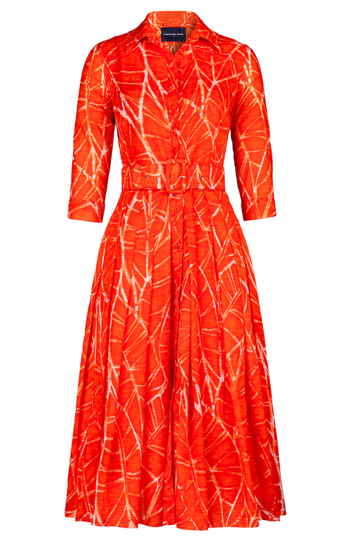 Audrey Dress #4 Shirt Collar 3/4 Sleeve Midi Length Cotton Musola (Matisse Leaves)