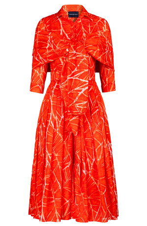 Audrey Dress #4 Shirt Collar 3/4 Sleeve Midi Length Cotton Musola (Matisse Leaves)
