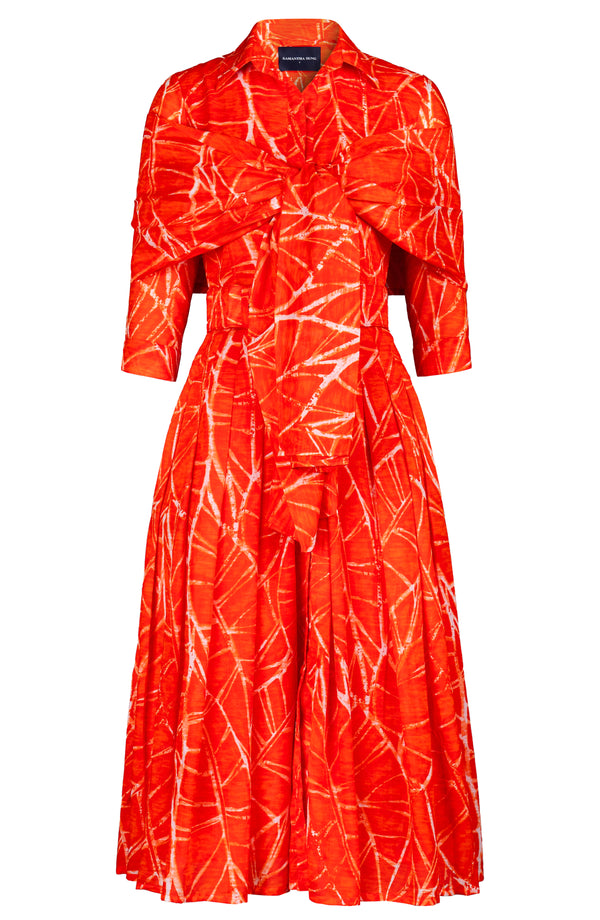 Audrey Dress #4 Shirt Collar 3/4 Sleeve Midi Length Cotton Musola (Matisse Leaves)
