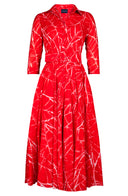 Aster Dress Shirt Collar 3/4 Sleeve Midi Plus Length Cotton Musola (Matisse Leaves)