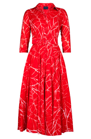 Aster Dress Shirt Collar 3/4 Sleeve Midi Plus Length Cotton Musola (Matisse Leaves)