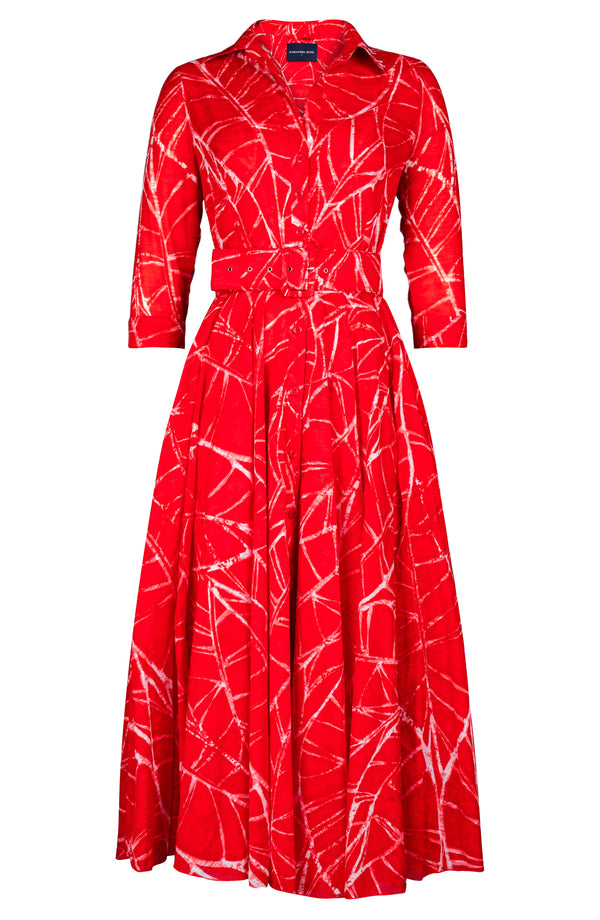 Aster Dress Shirt Collar 3/4 Sleeve Midi Plus Length Cotton Musola (Matisse Leaves)