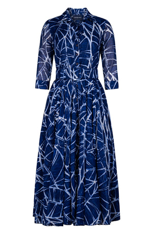 Aster Dress Shirt Collar 3/4 Sleeve Midi Plus Length Cotton Musola (Matisse Leaves)