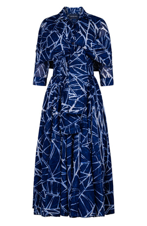 Aster Dress Shirt Collar 3/4 Sleeve Midi Plus Length Cotton Musola (Matisse Leaves)