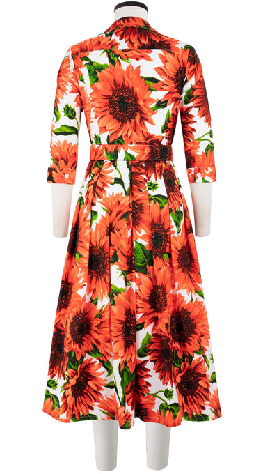 Audrey Dress #1 Shirt Collar 3/4 Sleeve Midi Length Cotton Stretch (May Sunflower)