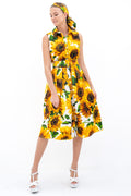 Audrey Dress #1 Shirt Collar Sleeveless Long Length Cotton Stretch (May Sunflower White)