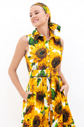 Audrey Dress #1 Shirt Collar Sleeveless Long Length Cotton Stretch (May Sunflower White)