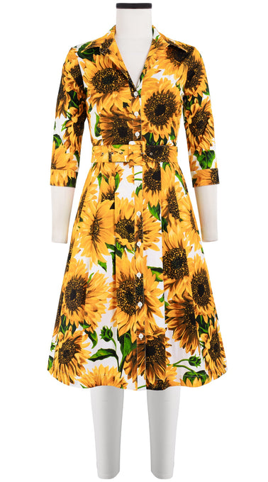 Audrey Dress #3 Shirt Collar 3/4 Sleeve Cotton Stretch (May Sunflower)