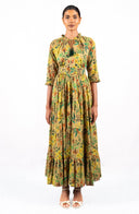 Eva Dress Crew Neck 3/4 Sleeve Maxi Length Cotton Musola (Meadow Flower)