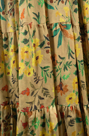 Eva Dress Crew Neck 3/4 Sleeve Maxi Length Cotton Musola (Meadow Flower)