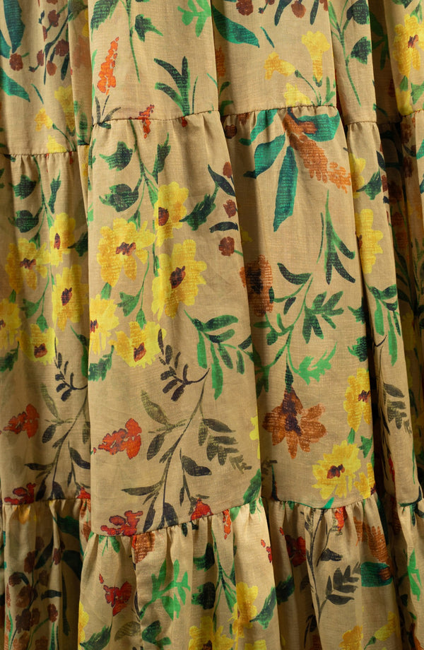 Eva Dress Crew Neck 3/4 Sleeve Maxi Length Cotton Musola (Meadow Flower)