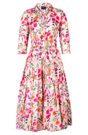 Audrey Dress #4 Shirt Collar 3/4 Sleeve Midi Length Cotton Musola (Meadow Flower)