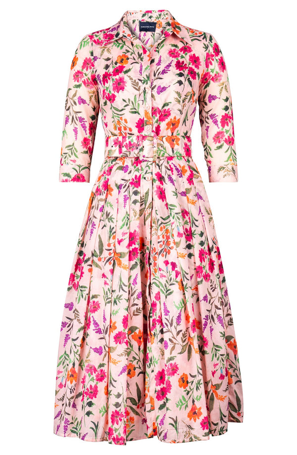 Audrey Dress #4 Shirt Collar 3/4 Sleeve Midi Length Cotton Musola (Meadow Flower)