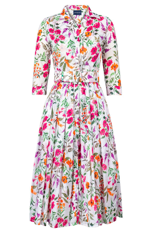 Audrey Dress #4 Shirt Collar 3/4 Sleeve Midi Length Cotton Musola (Meadow Flower)