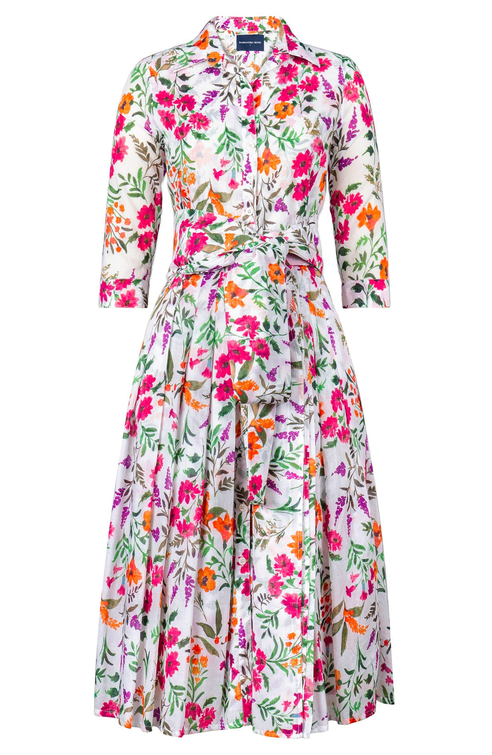 Audrey Dress #4 Shirt Collar 3/4 Sleeve Midi Length Cotton Musola (Meadow Flower)