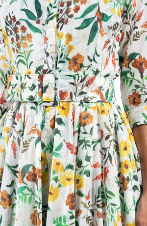 Aster Dress Shirt Collar 3/4 Sleeve Midi Length Cotton Musola (Meadow Flower)