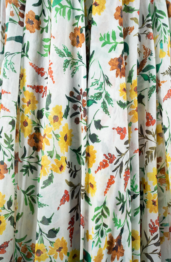 Aster Dress Shirt Collar 3/4 Sleeve Midi Length Cotton Musola (Meadow Flower)