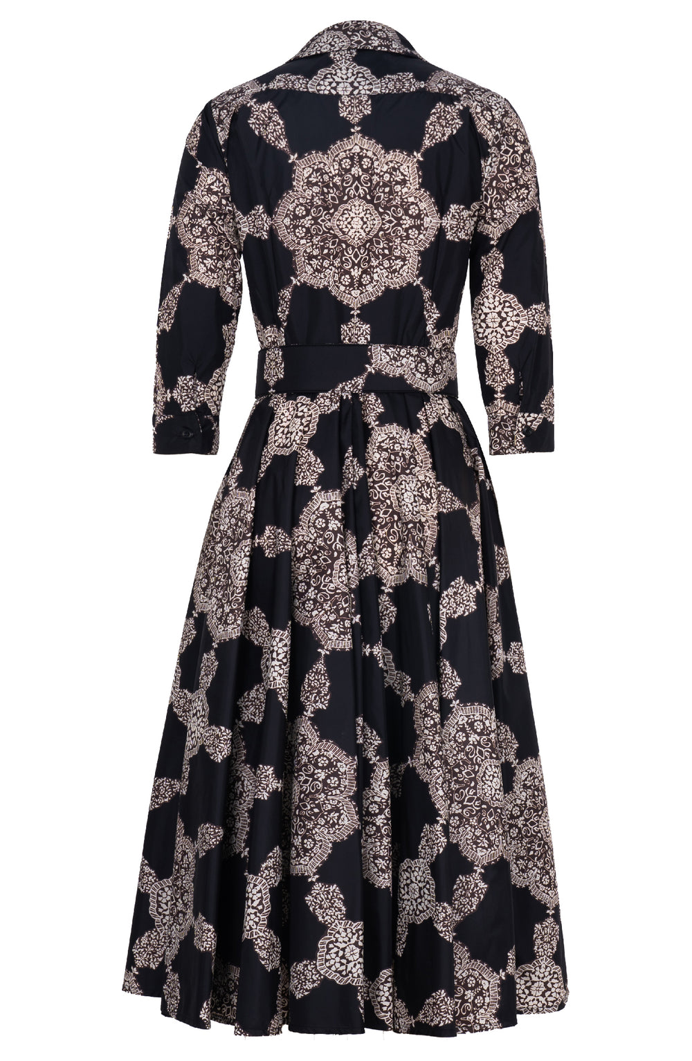 Aster Dress Shirt Collar 3/4 Sleeve Midi Length Poliamide Taffta (Medallion Paisley Dark)