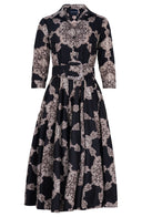 Aster Dress Shirt Collar 3/4 Sleeve Midi Length Poliamide Taffta (Medallion Paisley Dark)
