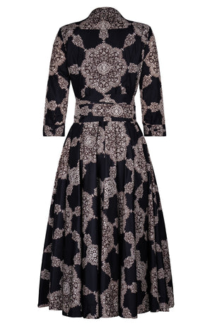 Aster Dress Shirt Collar 3/4 Sleeve Midi Length Poliamide Taffta (Medallion Paisley Dark)