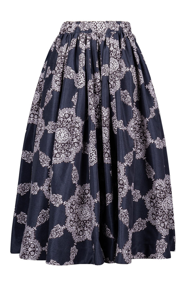 Jenny Skirt Midi Length Poliamide Taffta (Medallion Paisley Dark)