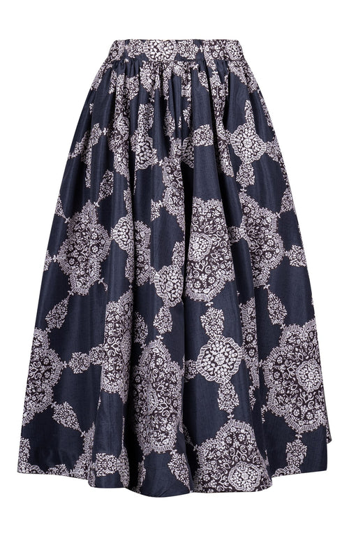 Jenny Skirt Midi Length Poliamide Taffta (Medallion Paisley Dark)