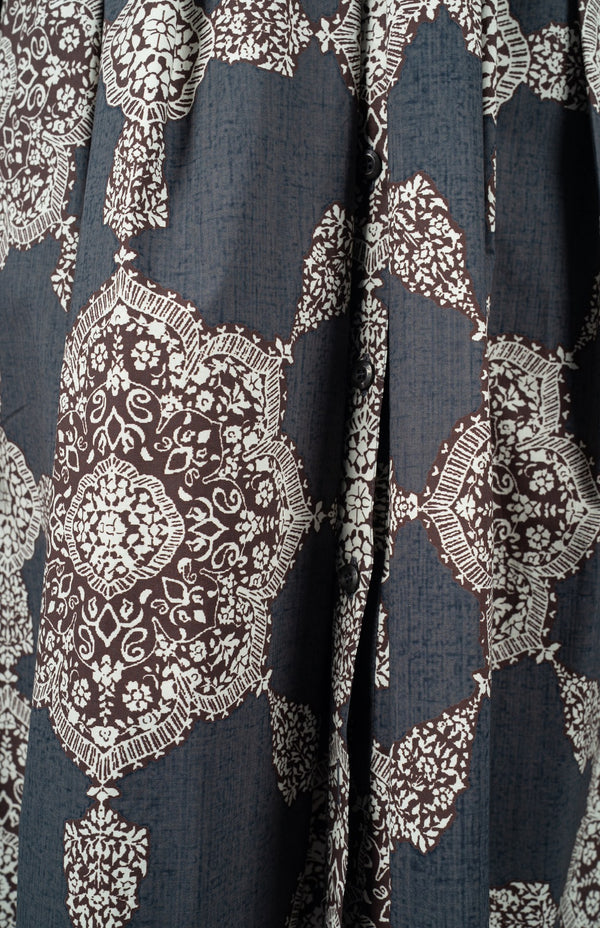 Audrey Dress #1 Shirt Collar 3/4 Sleeve Long Length Cotton Stretch (Medallion Paisley Dark)