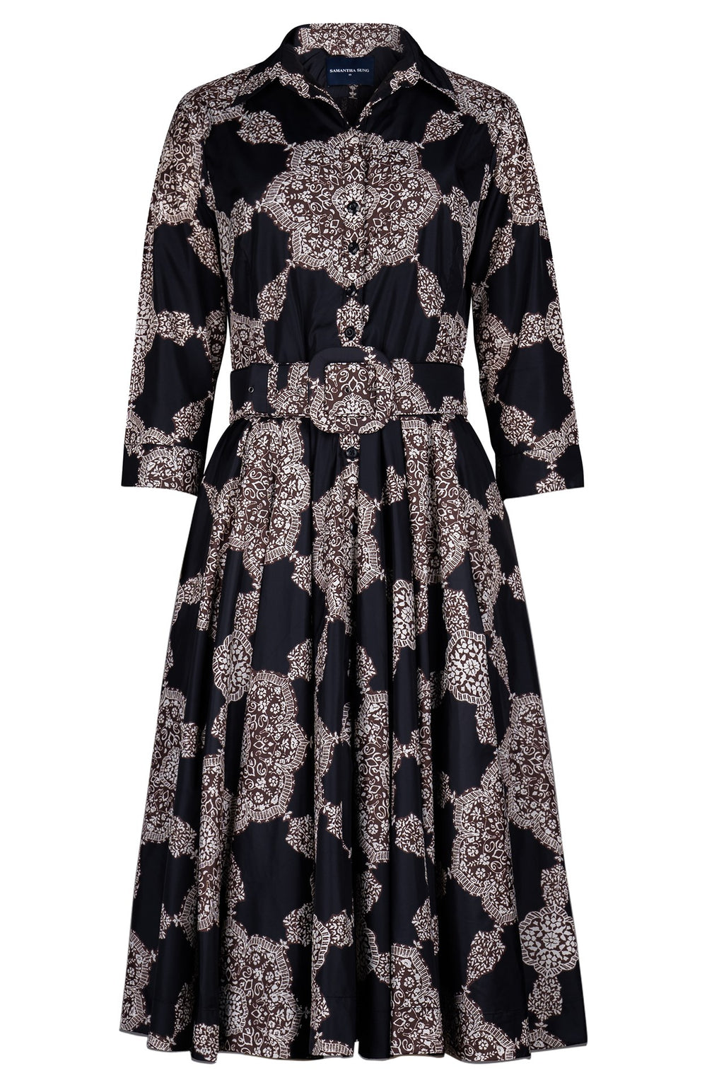 Aster Dress Shirt Collar 3/4 Sleeve Long Length Poliamide Taffta (Medallion Paisley Dark)