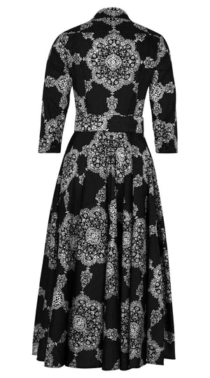 Aster Dress Shirt Collar 3/4 Sleeve Midi Plus Length Nylon (Medallion Paisley Dark)