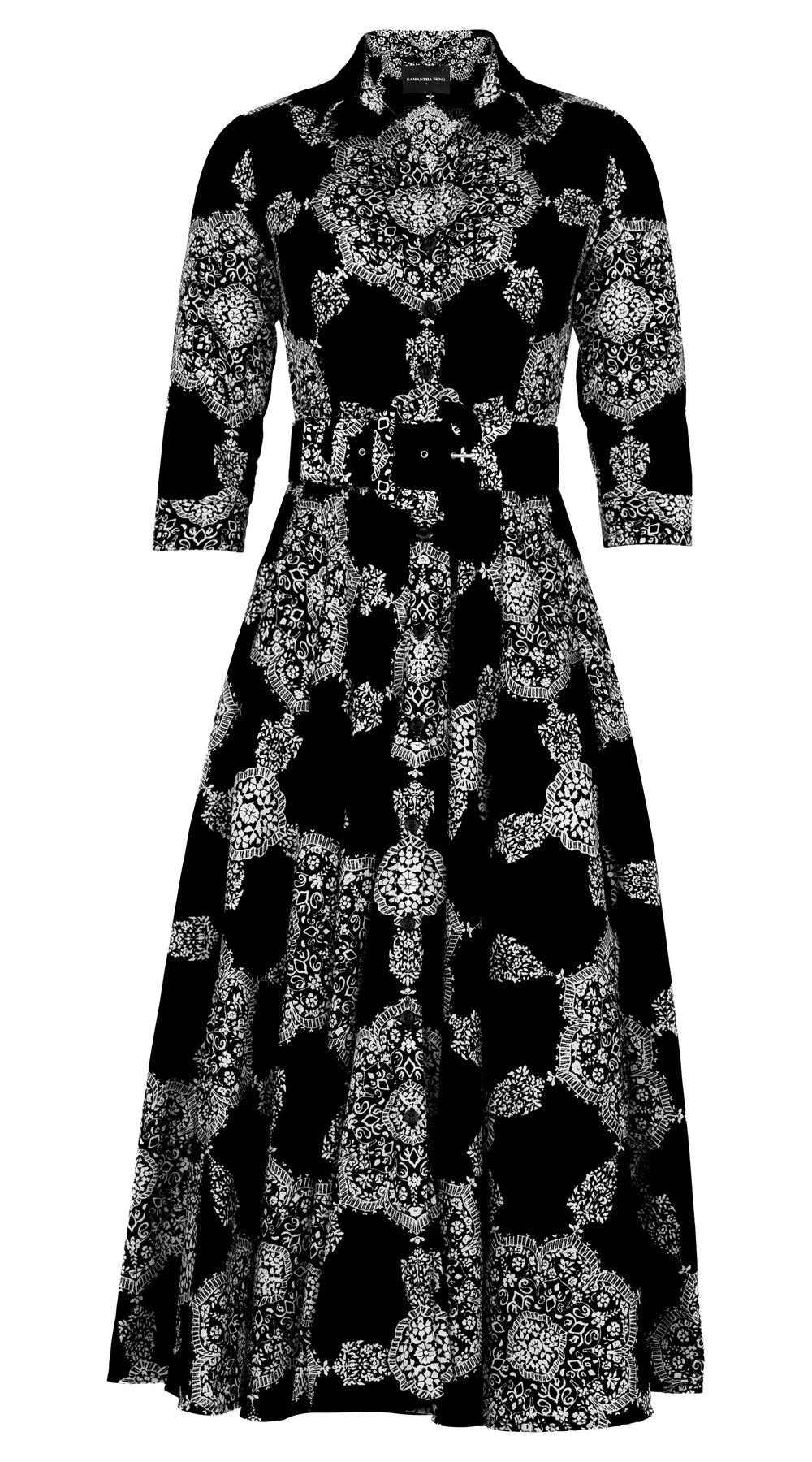 Aster Dress Shirt Collar 3/4 Sleeve Midi Plus Length Nylon (Medallion Paisley Dark)