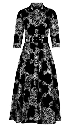 Aster Dress Shirt Collar 3/4 Sleeve Midi Plus Length Nylon (Medallion Paisley Dark)