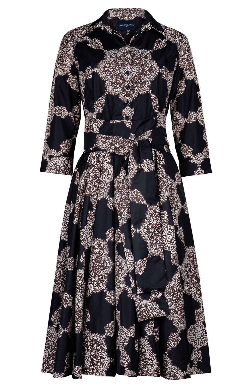 Aster Dress Shirt Collar 3/4 Sleeve Long Length Poliamide Taffta (Medallion Paisley Dark)