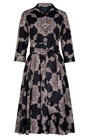 Aster Dress Shirt Collar 3/4 Sleeve Long Length Poliamide Taffta (Medallion Paisley Dark)