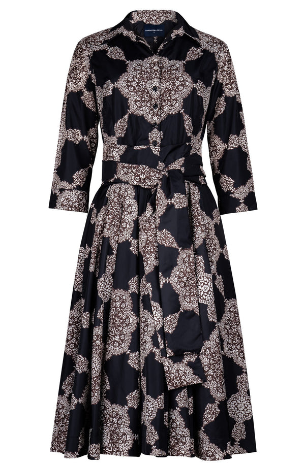 Aster Dress Shirt Collar 3/4 Sleeve Long Length Poliamide Taffta (Medallion Paisley Dark)