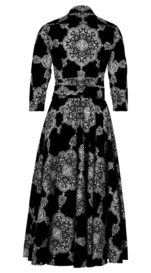Aster Dress Shirt Collar 3/4 Sleeve Midi Plus Length Nylon (Medallion Paisley Dark)