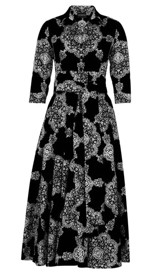 Aster Dress Shirt Collar 3/4 Sleeve Midi Plus Length Nylon (Medallion Paisley Dark)