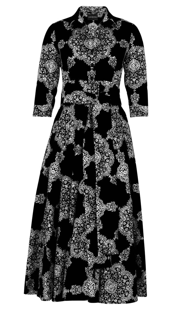 Aster Dress Shirt Collar 3/4 Sleeve Midi Plus Length Nylon (Medallion Paisley Dark)