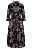 Laurent Dress Shirt Collar 3/4 Sleeve Midi Length Poliamide Taffta (Medallion Paisley Dark)
