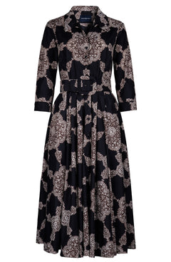 Laurent Dress Shirt Collar 3/4 Sleeve Midi Length Poliamide Taffta (Medallion Paisley Dark)