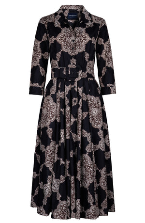 Laurent Dress Shirt Collar 3/4 Sleeve Midi Length Poliamide Taffta (Medallion Paisley Dark)