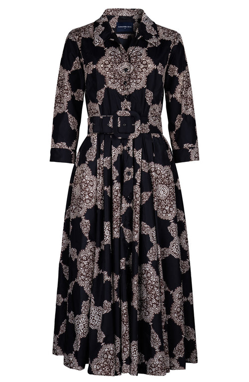 Laurent Dress Shirt Collar 3/4 Sleeve Midi Length Poliamide Taffta (Medallion Paisley Dark)