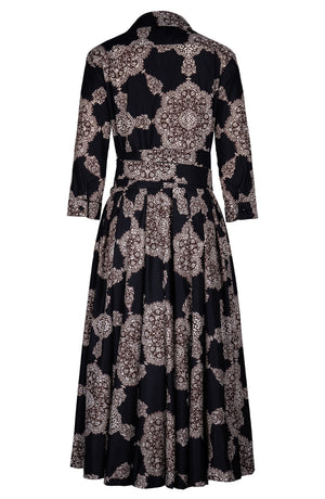 Laurent Dress Shirt Collar 3/4 Sleeve Midi Length Poliamide Taffta (Medallion Paisley Dark)