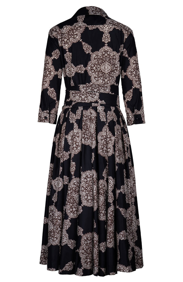 Laurent Dress Shirt Collar 3/4 Sleeve Midi Length Poliamide Taffta (Medallion Paisley Dark)
