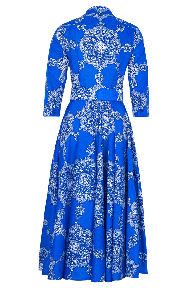 Aster Dress Shirt Collar 3/4 Sleeve Midi Length Poliamide Taffta (Medallion Paisley Bright)