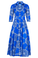 Aster Dress Shirt Collar 3/4 Sleeve Midi Length Poliamide Taffta (Medallion Paisley Bright)
