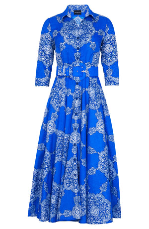 Aster Dress Shirt Collar 3/4 Sleeve Midi Length Poliamide Taffta (Medallion Paisley Bright)