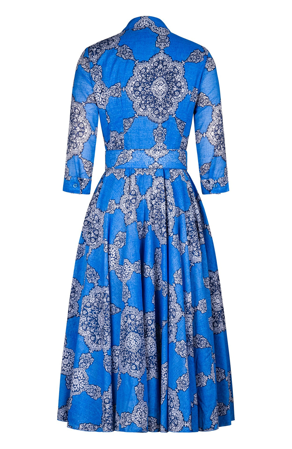 Aster Dress Shirt Collar 3/4 Sleeve Midi Length Cotton Musola (Medallion Paisley Bright)