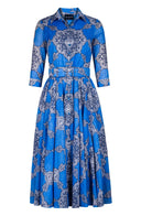 Aster Dress Shirt Collar 3/4 Sleeve Midi Length Cotton Musola (Medallion Paisley Bright)