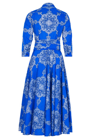 Aster Dress Shirt Collar 3/4 Sleeve Midi Length Poliamide Taffta (Medallion Paisley Bright)