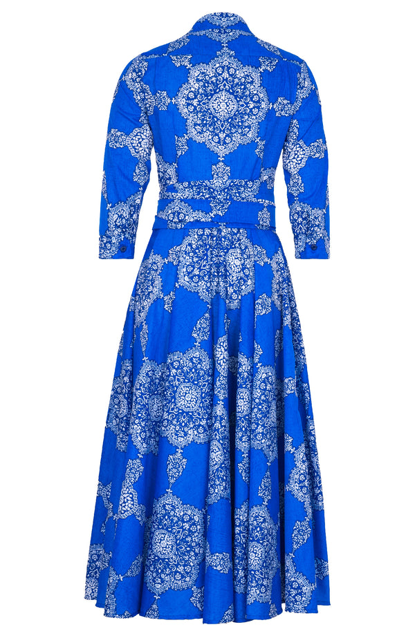Aster Dress Shirt Collar 3/4 Sleeve Midi Length Poliamide Taffta (Medallion Paisley Bright)